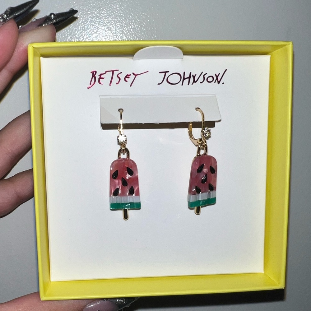 Betsey Johnson Earrings Watermelon Popsicle Hoop Clicker Summer Fun Cute